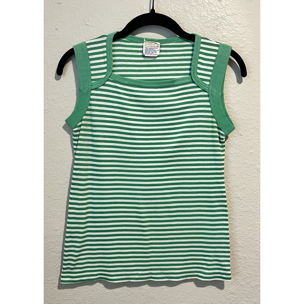 Vintage 70's/80's Retro T-Shirt Medium Green White Striped Muscle Tee Fits Small - Picture 1 of 10